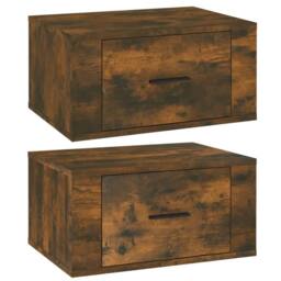 Berkfield Home Elegant Wall-mounted Bedside Cabinets 2 pcs Smoked Oak 50x36x25 cm in Brown - Size: 50 x 36 x 25 cm - thumbnail 3