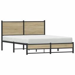 Berkfield Home Metal Bed Frame without Mattress Sonoma Oak 150x200 cm King Size in Light Brown - thumbnail 4