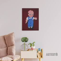 "Artery8 Retro Boy Kewpie Deer Acres Fun Park Margolies Canvas Wall Art Print in Red - Size: W12"" x H16""" - thumbnail 3