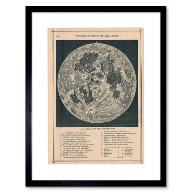 "Artery8 Map Illustrated Antique Telescopic Moon 12x16"" Framed Wall Art in Beige - Size: W12"" x H16""" - image 1