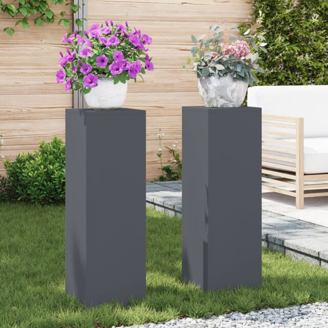 Berkfield Home Outdoor Plant Stands Pillar 2 pcs Anthracite 24x24x75 cm Steel - Size: 24 x 24 x 75 cm - image 1