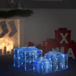 Berkfield Home Beautiful Decorative Acrylic Christmas Gift Boxes 3 pcs Cold White in Blue - thumbnail 2