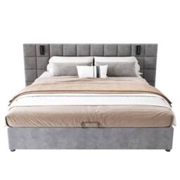 Matteo Super King Upholstered Bed Frame with Hydraulic Storage, Grey Velvet - thumbnail 8