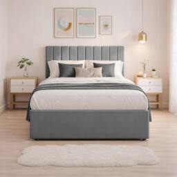 Bed Time UK Luxe Divan Bed Memory Foam Mattress 20in Headboard 2 Drawer Storage in Grey - Size: King - thumbnail 3