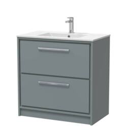 Balterley Bathroom Floor 2 Soft Close Drawer Vanity Unit & Basin, Grey, 800mm in Grey - thumbnail 1