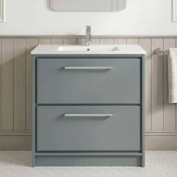 Balterley Bathroom Floor 2 Soft Close Drawer Vanity Unit & Basin, Grey, 800mm in Grey - thumbnail 3