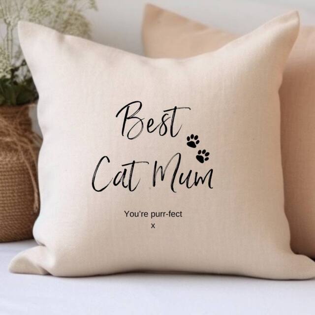 Aye Do Gifts Personalised Best Cat Mum Cushion in Beige - image 1