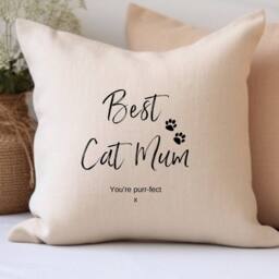 Aye Do Gifts Personalised Best Cat Mum Cushion in Beige - thumbnail 1