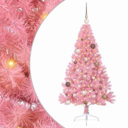 Berkfield Home Beautiful Artificial Pre-lit Christmas Tree with 150 LEDs Pink 15 - thumbnail 3