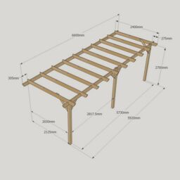 Rutland County Garden Furniture Ltd Wall Mounted Garden Pergola 3 Posts, Wood, L240 x W660 x H270cm, Brown in Green - thumbnail 4