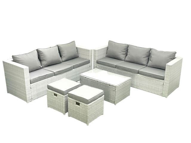 Fimous Garden Outdoor PE Rattan Furniture Set 8 Seater Rattan Garden Sofa Set with 2 Small Footstool Light Grey Mixed - image 1