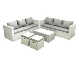 Fimous Garden Outdoor PE Rattan Furniture Set 8 Seater Rattan Garden Sofa Set with 2 Small Footstool Light Grey Mixed - thumbnail 2