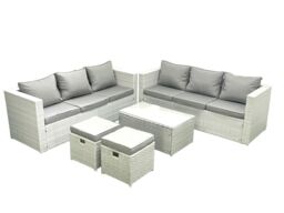 Fimous Garden Outdoor PE Rattan Furniture Set 8 Seater Rattan Garden Sofa Set with 2 Small Footstool Light Grey Mixed - thumbnail 1
