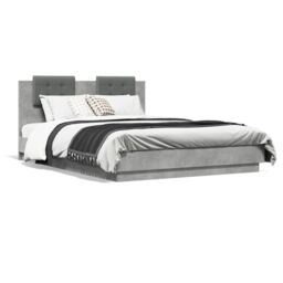 Berkfield Home Bed Frame with LED without Mattress Concrete Grey 150x200 cm King Size - thumbnail 5