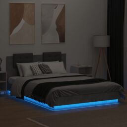 Berkfield Home Bed Frame with LED without Mattress Concrete Grey 150x200 cm King Size - thumbnail 4