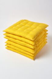 Homescapes 6 Pack Seat Pads Luxury 100% Cotton Indoor Outdoor Garden Cushion, 40cm in Yellow - Size: 40 cm x 40 cm
