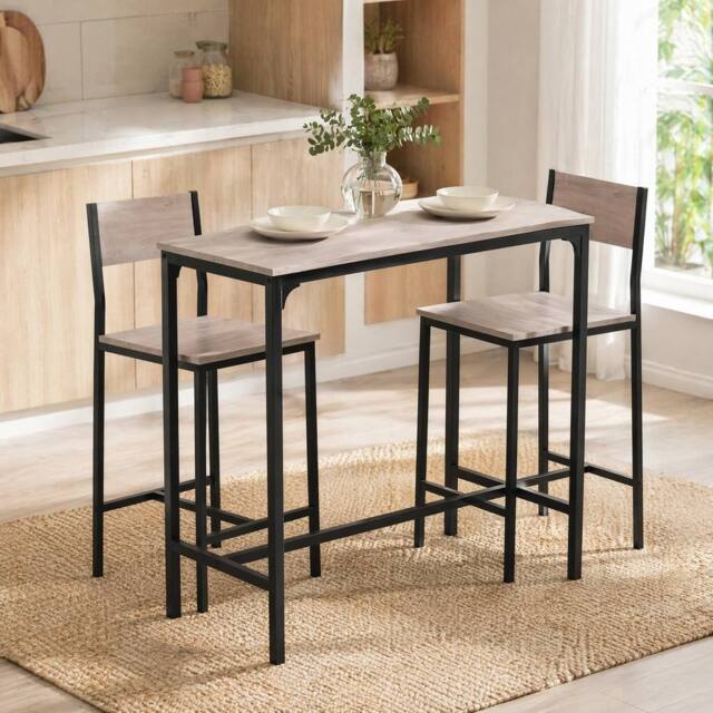 STILVORA Bar Table Set with metal frame in oak effect in Light Oak - image 1