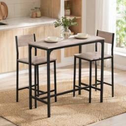 STILVORA Bar Table Set with metal frame in oak effect in Light Oak - thumbnail 1