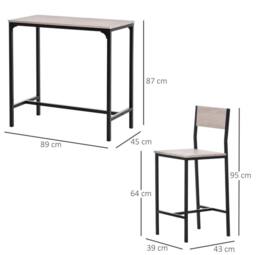 STILVORA Bar Table Set with metal frame in oak effect in Light Oak - thumbnail 2