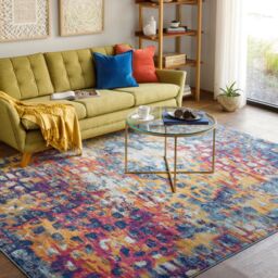 Livabliss Floransa-Abstract Pink Yellow Blue Grey Modern Marble Living Dining Rug in Orange - Size: 200 cm x 275 cm - thumbnail 7
