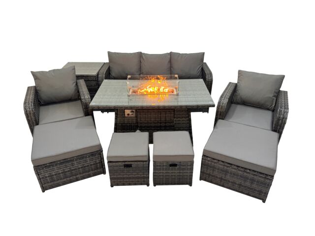 Fimous Garden Rattan Reclining Chair 3 Seater Sofa with 4 Stools Side Table in Dark Grey - image 1