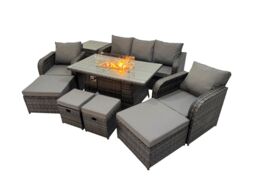 Fimous Garden Rattan Reclining Chair 3 Seater Sofa with 4 Stools Side Table in Dark Grey - thumbnail 2