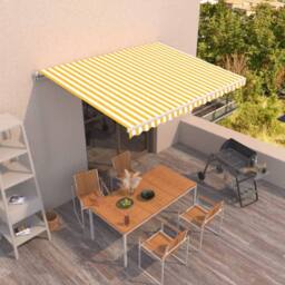 Berkfield Home Manual Retractable Awning 450x350 cm Yellow & White - thumbnail 2