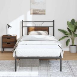 Berkfield Home Bed Frame without Mattress Brown Oak 75x190 cm Small Single Engineered Wood - thumbnail 4