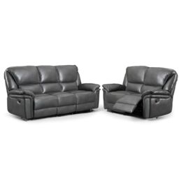 Furnishings For Less UK Boston Grey Leather Large Sofa Suite Manual Reclining Sofa Set 3 + 2 Seater Sofas - thumbnail 2