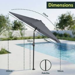 Keplin 2.7m Tilting Parasol Umbrella - Crank & Tilt Sun Shade with Cover in Grey - thumbnail 9