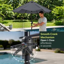 Keplin 2.7m Tilting Parasol Umbrella - Crank & Tilt Sun Shade with Cover in Grey - thumbnail 4