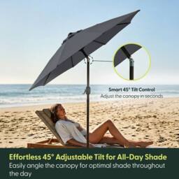 Keplin 2.7m Tilting Parasol Umbrella - Crank & Tilt Sun Shade with Cover in Grey - thumbnail 3