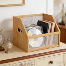 Kelvenix Bamboo Record Storage Holder Display Stand Rack in Brown - thumbnail 4