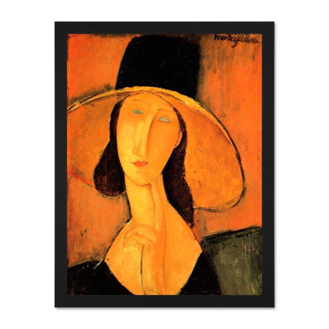"Artery8 Wall Art Print Amedeo Modigliani Portrait Of A Woman With Hat Old Large Framed Wall Décor Art in Light Oak - Size: W18"" x H24""" - image 1