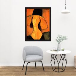 "Artery8 Wall Art Print Amedeo Modigliani Portrait Of A Woman With Hat Old Large Framed Wall Décor Art in Light Oak - Size: W18"" x H24""" - thumbnail 2