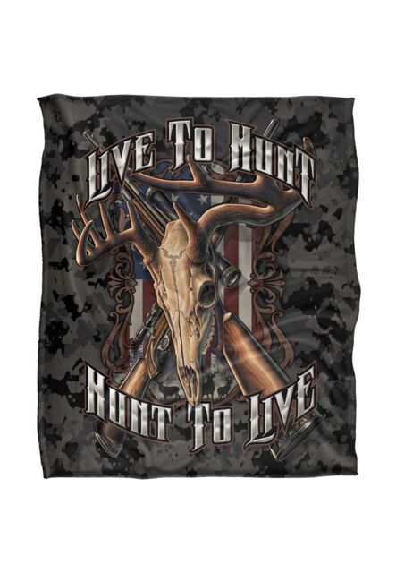 JQ Licensing Rle Live To Hunt Deer Skull Silky Touch Super Soft Throw Blanket 152 X 127 cm in White - image 1