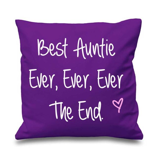 60 SECOND MAKEOVER Best Auntie Ever Ever Ever The End Cushion Cover in Purple - Size: 40 cm x 40 cm