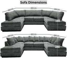 Furniture 786 Windsor Scatter Back 6 Seater U Shaped Corner Chenille Fabric Sofa in Grey - thumbnail 2