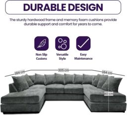 Furniture 786 Windsor Scatter Back 6 Seater U Shaped Corner Chenille Fabric Sofa in Grey - thumbnail 3
