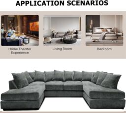 Furniture 786 Windsor Scatter Back 6 Seater U Shaped Corner Chenille Fabric Sofa in Grey - thumbnail 4