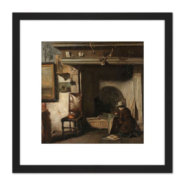 Artery8 Mauve Studio Haarlem Painter Pieter Frederik Van Os 8X8 Inch Square Wooden Framed Wall Art Print Picture with Mount in Black - image 1