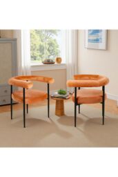 Living and Home Set of 2 Modern Dining Chairs with Black Metal Legs in Orange - thumbnail 2