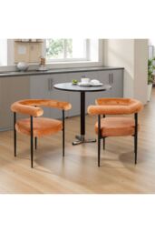 Living and Home Set of 2 Modern Dining Chairs with Black Metal Legs in Orange