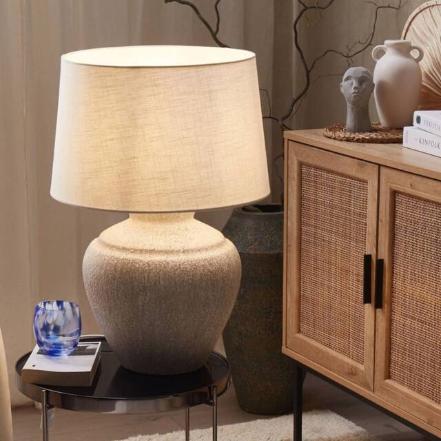 Wyld and Coco Table Lamp - Beige Ceramic Base Handmade Cotton Shade Traditional - image 1