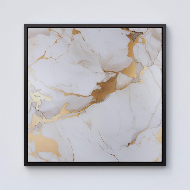 Warren Reed - Designer White Marble With Gold Framed Canvas in Black - Size: w10 inch x h10 inch - image 1