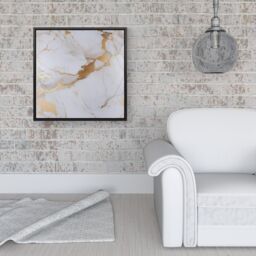 Warren Reed - Designer White Marble With Gold Framed Canvas in Black - Size: w10 inch x h10 inch - thumbnail 2