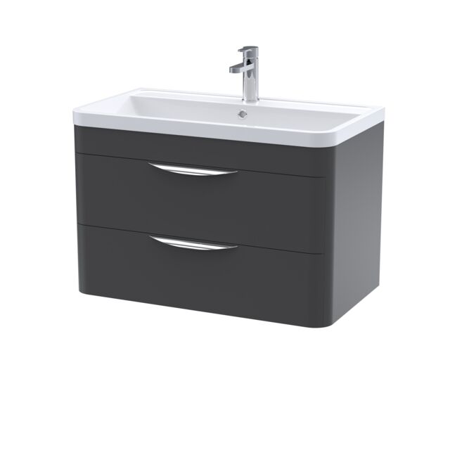 Balterley Contemporary Wall Hung 2 Drawer Bathroom Vanity Unit, Dark Grey, 810mm in Grey - image 1