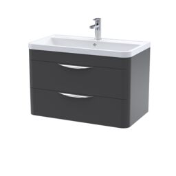 Balterley Contemporary Wall Hung 2 Drawer Bathroom Vanity Unit, Dark Grey, 810mm in Grey