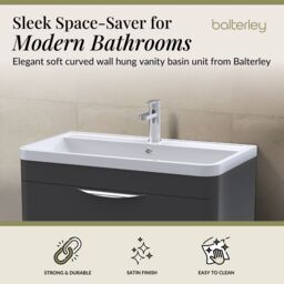 Balterley Contemporary Wall Hung 2 Drawer Bathroom Vanity Unit, Dark Grey, 810mm in Grey - thumbnail 3