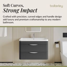 Balterley Contemporary Wall Hung 2 Drawer Bathroom Vanity Unit, Dark Grey, 810mm in Grey - thumbnail 6